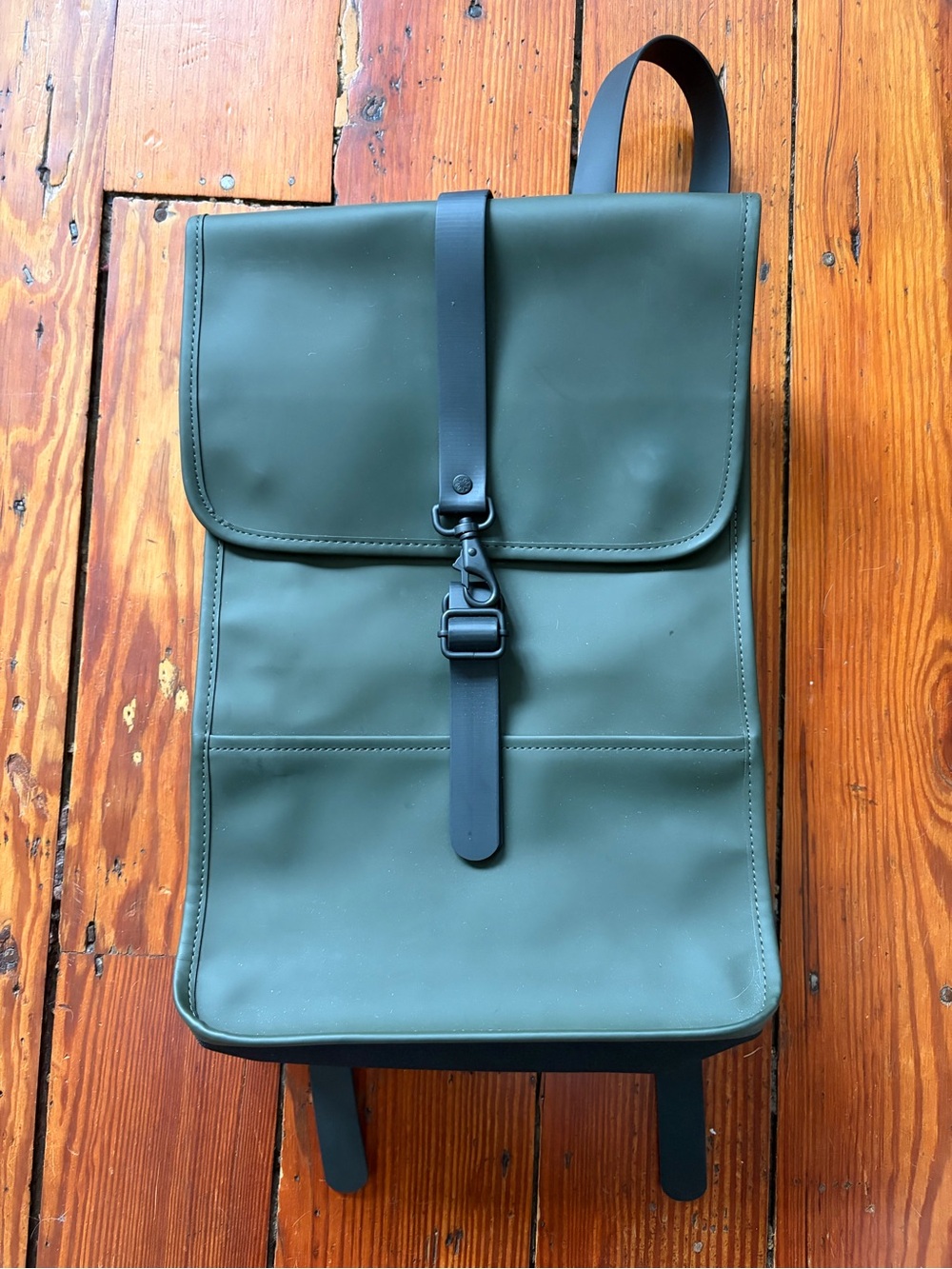 Rains Olive Green Roll-Top Style Backpack Mini